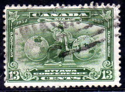 CANADA 1932 "OTTAWA CONFERENCE" 13c GREEN FINE USED. SG 317. CAT 6 POUNDS.