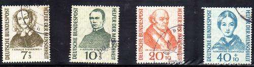 GERMANY (WEST) 1955 HUMANITARIAN RELIEF FUND SET OF 4 V.F.U. SG 1148-51. CAT 59 POUNDS.