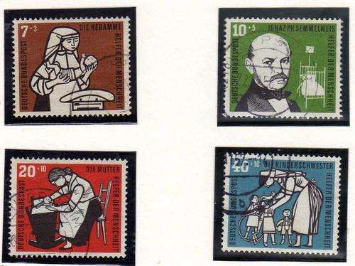 GERMANY (WEST) 1956 HUMANITARIAN RELIEF FUND SET OF 4  V.F.U. SG 1169-72. CAT 28 POUNDS.