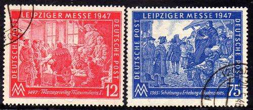 GERMANY (ALLIED ZONES) 1947 "LEIPZIG AUTUM FAIR" SET OF 2 V.F.U. SG 951-2. CAT 6,50 POUNDS.