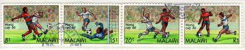 MALAWI 1986 "WORLD CUP FOOTBALL" SET OF 4 V.F.USED. SG 746-49. CAT 6 POUNDS.