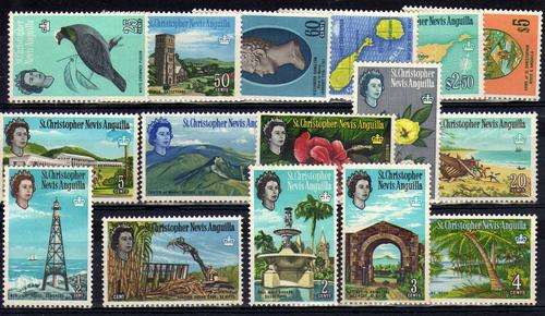 ST KITTS NEVIS 1963 DEFIN SET OF 16 MINT NO GUM SG 129-144. CAT 21 POUNDS.