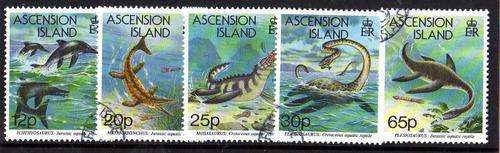 ASCENSION ISLAND 1994 "PREHISTORIC AQUATIC REPTILES" SET OF 5 V.F.U. SG 614-18. CAT 8 POUNDS.