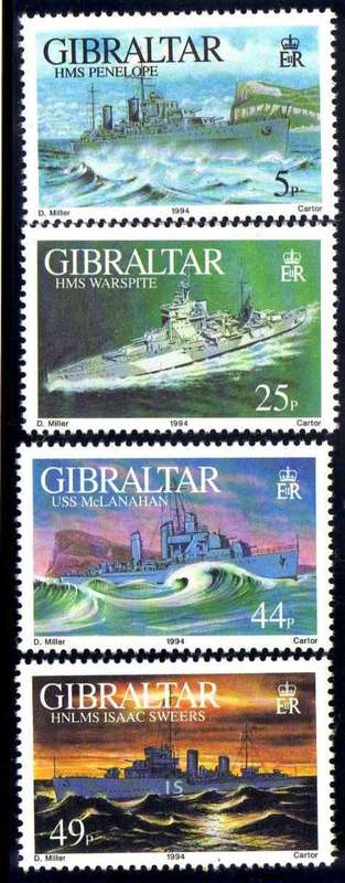 GIBRALTAR 1994 WARSHIPS 2nd SERIES SET OF 4 EX MINI SHEET U.M.M. SG MS 724. CAT 10 POUNDS.