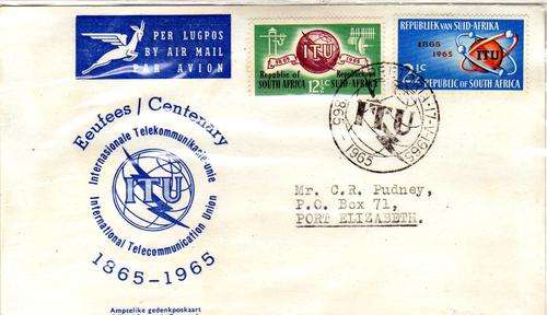 SOUTH AFRICA 1965 `ITU` FIRST DAY CARD 2 DIAMONDS FDC NO 1. CAT R1500. (SACC 2023-25)