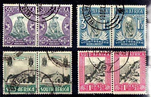 SOUTH AFRICA 1933 "VOORTREKKER MEM FUND" SET OF 4 PAIRS V.F.U. SACC 51-54. CAT R115. (SACC 2015)