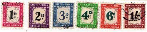 SOUTH AFRICA 1950-58 POSTAGE DUE SET OF 6 V.F.USED. SACC 38-43. CAT R693.(SACC 2015)