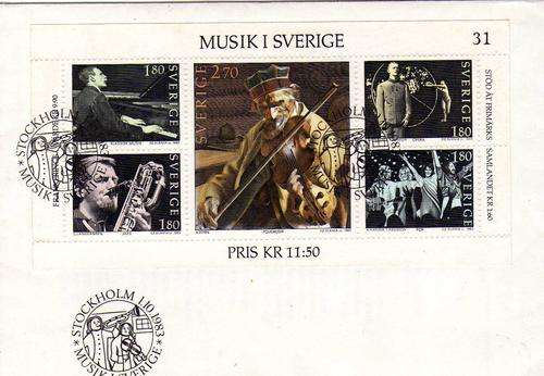 SWEDEN 1983 "WORLD MUSIC DAY" MINI SHEET ON FDC & MINI SHEET UMM. SG MS 1170. CAT 6,25 POUNDS.