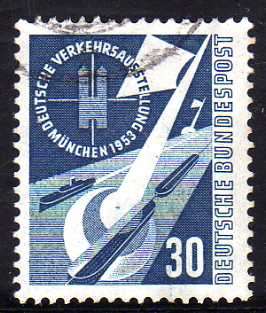 GERMANY (WEST) 1953 "TRANSPORT EXHIBITION" 30pf BLUE V.F.U. SG 1096. CAT 29 POUNDS.