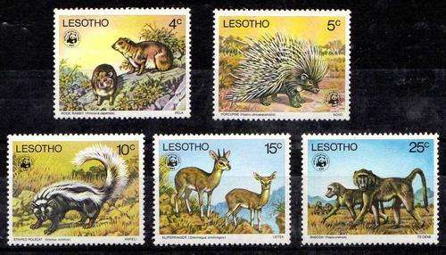 LESOTHO 1977 "ANIMALS" SET OF 5 UNMOUNTED MINT. SG 329-333. CAT 25 POUNDS.