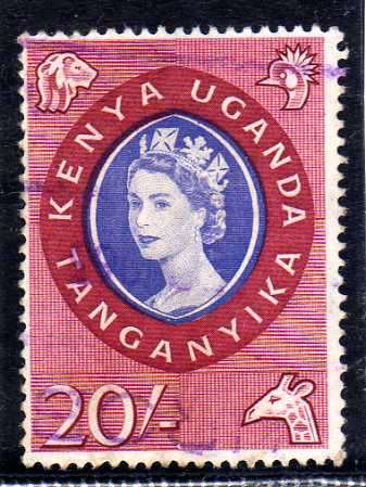 KENYA UGANDA TANGANYIKA 1960 DEFINITIVE 20/- FINE USED. SG 198. CAT 30 POUNDS.