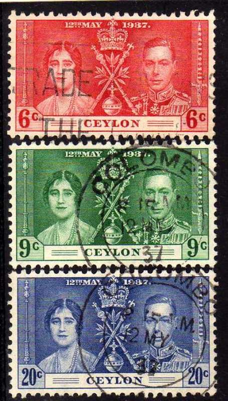 CEYLON 1937 CORONATION SET OF 3 VERY FINE USED. SG 383-5. CAT £10 (2022)