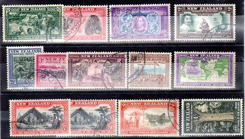 NEW ZEALAND 1940 CENTENIAL SET OF 13 VERY FINE USED. SG 613-625. CAT 20 POUNDS.