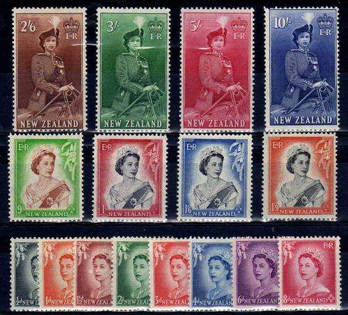 NEW ZEALAND 1953 DEFIN SET OF 16 FINE MOUNTED MINT. SG 723-736. CAT 100 POUNDS.