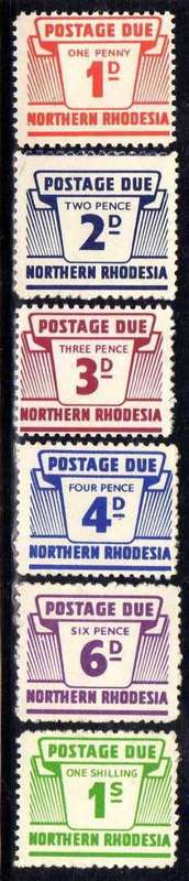 NORTHERN RHODESIA 1963 POSTAGE DUE SET OF 6 MOUNTED MINT. SACC 5-10. CAT R390.