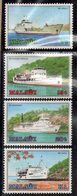 MALAWI 1985 "LAKE MALAWI SHIPS" SET OF 4 U.M.M. SG 728-31. CAT 8,50 POUNDS.
