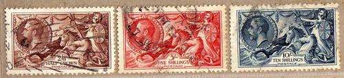 GREAT BRITAIN1934 "RE-ENGRAVED" SEAHORSES SET OF 3 GOOD USED. SG 450-452. CAT 190 POUNDS.
