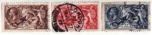 GREAT BRITAIN1934 "RE-ENGRAVED" SEAHORSES SET OF 3 GOOD USED. SG 450-452. CAT 190 POUNDS.