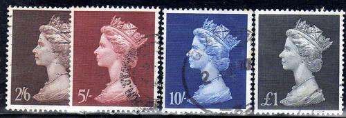 GREAT BRITAIN 1969 HIGH VALUE SET OF 4 FINE - VERY FINE USED. SG 787-90. CAT 9 POUNDS.