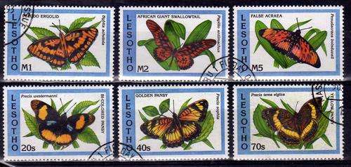 LESOTHO 1993 BUTTERFLIES SET OF 6 V.F.USED. SG 1152-57. CAT 5,30 POUNDS.