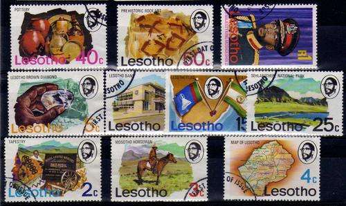 LESOTHO 1976 DEFINITIVE SET OF 10 V.F.USED. SG 300-309. CAT 7 POUNDS.