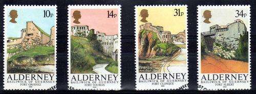 ALDERNEY 1986 "FORTS" SET OF 4 V.F.USED. SG A28-31. CAT 7 POUNDS.