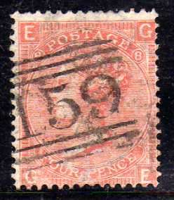 GREAT BRITAIN 1865-7 4d VERMILLION PLATE 8 GOOD USED (SOME SURFACE RUBBING) SG 94. CAT 90 GBP (2018)