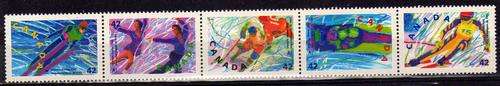 CANADA 1992 WINTER OLYMPICS STRIP OF 5 UNMOUNTED MINT SG 1482-6. CAT 5,25 POUNDS.