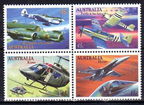 AUSTRALIA 1996 "MILITARY AVIATION" BLOCK OF 4 UNMOUNTED MINT. SG 1578-81. CAT 8 POUNDS.