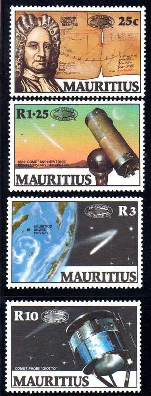 MAURITIUS 1986 "HALLEY'S COMET" SET OF 4 UNMOUNTED MINT. SG 720-3. CAT 8,25 POUNDS.