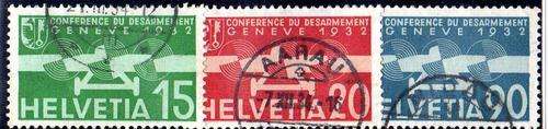SWITZERLAND 1932 "DISARMAMENT CONFERENCE" AIR POST SET OF 3 V.F.U. SG 344-6. CAT 63 POUNDS.