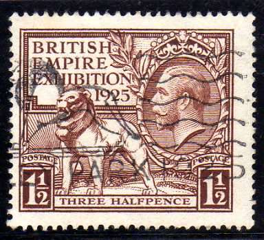 GREAT BRITAIN 1925 "EMPIRE EXHIBITION" 1,5d BROWN FINE USED. SG 433. CAT 70 POUNDS.