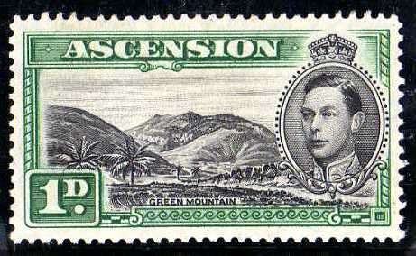 ASCENSION 1938 DEFIN 1d "GREEN MOUNTAIN" FINE MOUNTED MINT. SG 39. CAT 45 POUNDS.