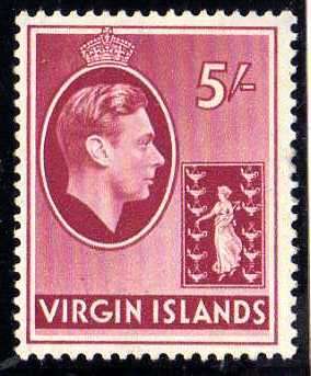 BRITISH VIRGIN ISLANDS 1938 5/- DEFINITIVE MOUNTED MINT. SG 119a. CAT 20 POUNDS. (2018)