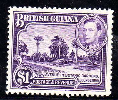 BRITISH GUIANA 1938 $1 DEFINITIVE L.M.M. SG 317. CAT 24 POUNDS.