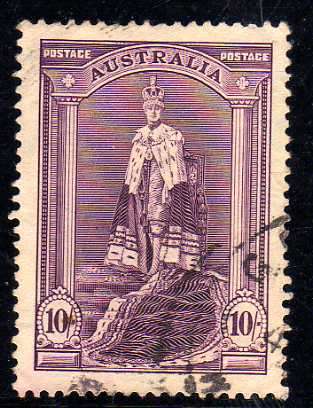 AUSTRALIA 1937 DEFINITIVE 10/- VERY FINE USED. SG 177. CAT 17 POUNDS.