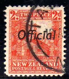 NEW ZEALAND 1936 2d OFFICIAL PERF 12,5 V.F.USED. SG O123b. CAT 60 POUNDS.