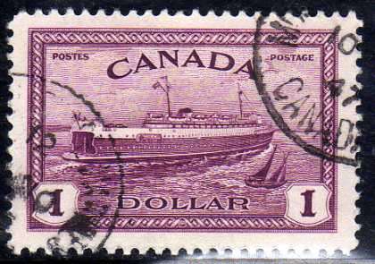 CANADA 1946 "PEACE ISSUE" $1 VIOLET V.F.USED. SG 406. CAT 6,50 POUNDS.