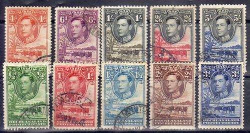 BECHUANALAND 1938 DEFIN PART SET OF 10 , 1/2d - 5/- VERY FINE USED. SACC 113-122. CAT R1285. (2015)