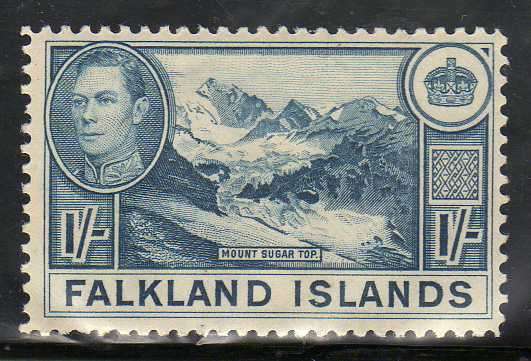 FALKLAND ISLANDS 1938 DEFIN 1/- LIGHTLY MOUNTED MINT. SG 158a. CAT 60 POUNDS.
