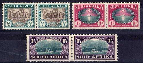 SOUTH AFRICA 1939 "250th ANNIV HUGUENOT LANDING" SET OF 3 PAIRS U.M.M. SACC 81-83. CAT R700.