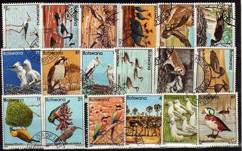 BOTSWANA 1982 BIRD DEFIN SET OF 18 V.F.U. SG 515-32. CAT 50 POUNDS.