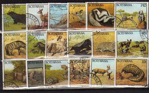 BOTSWANA 1992 ANIMAL DEFIN SET OF 18 V.F.U. SG 738-55. CAT 42 POUNDS.