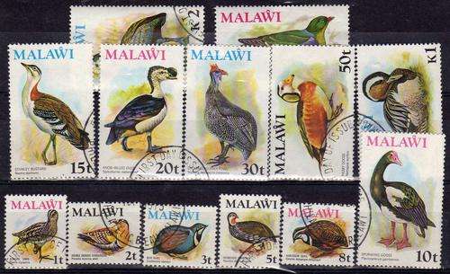 MALAWI 1975 BIRD DEFINITIVE SET OF 13 V.F.U. SG 473-85. CAT 55 POUNDS.