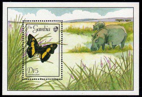 GAMBIA 1989 BUTTERFLIES M/SHEET U.M.M. PART MS 885 (1 OF 2) CAT 5,50 POUNDS.