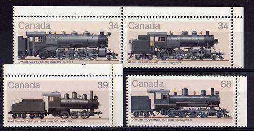 CANADA 1985 STEAM LOCOMOTIVES (3RD SERIES) SET OF 4 U.M.M. SG 1185-8. CAT 5,75 POUNDS.