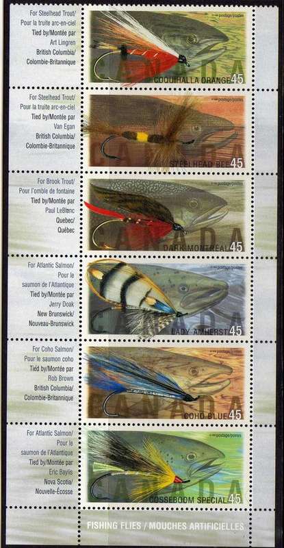 CANADA 1998 FISHING FLIES SET OF 6 U.M.M. SG 1784-89. CAT 5,40 POUNDS.