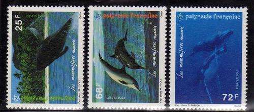 FRENCH POLYNESIA 1994 "MARINE MAMMALS" SET OF 3 U.M.M. SG 694-6. CAT 12 POUNDS.