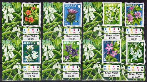 JERSEY 2005 WILD FLOWERS PART SET OF 8 U.M.M. CAT 6,30 POUNDS.
