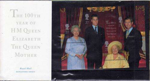 GREAT BRITAIN 2000 "QUEEN MOTHER" 100TH BIRTHDAY PRESENTATION PACK. M04. CAT 28 POUNDS.